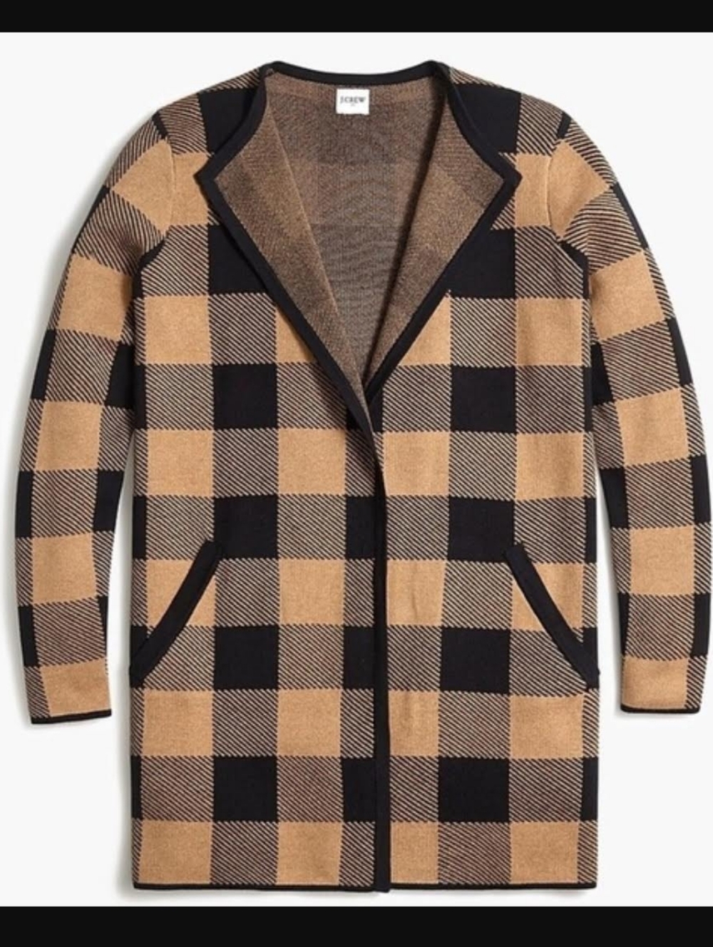 J. Crew Buffalo Check Open Cardigan in Camel and Black